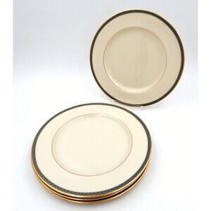 Lenox Patriot Dinner Plates 10 1/2 Inch USA Set/4 Green Border Gold Arches